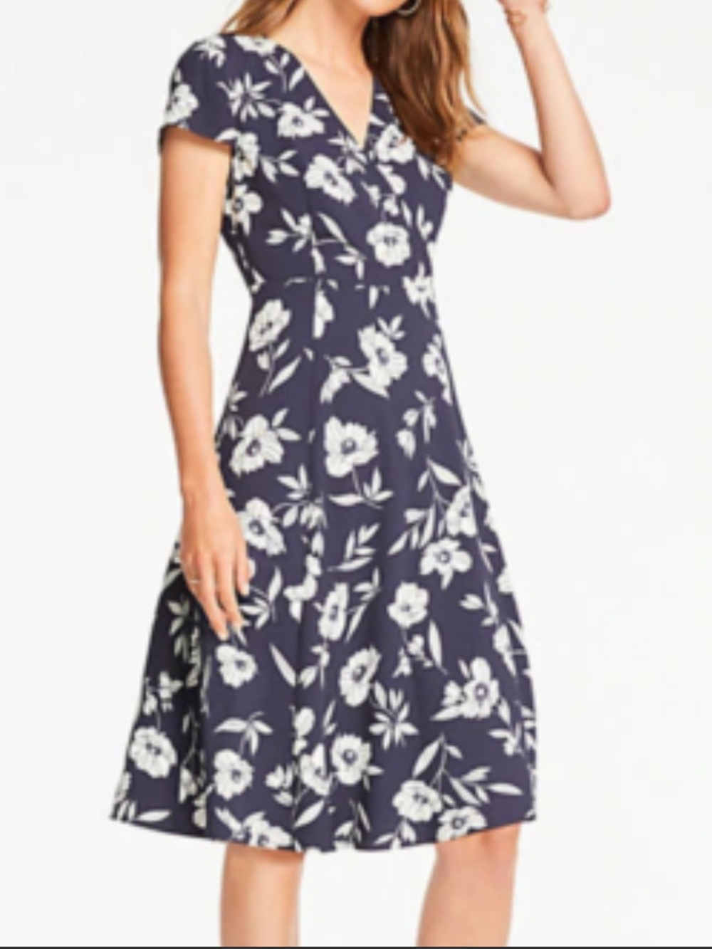 Ann Taylor Factory Navy and White Floral Wrap-Style Midi Dress
